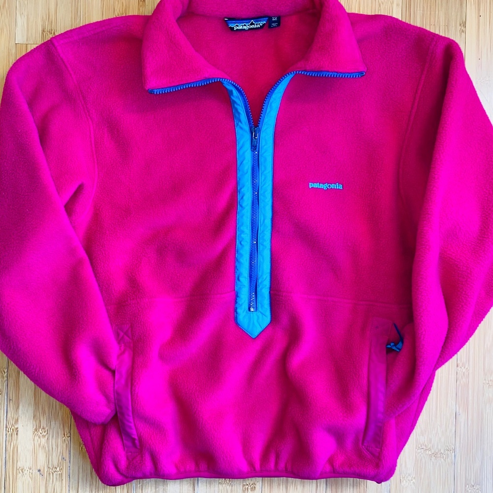 Vintage Patagonia M Hot Pink Blue Purple Half Zip Fleece Pullover Womens 12 USA - Picture 4 of 13